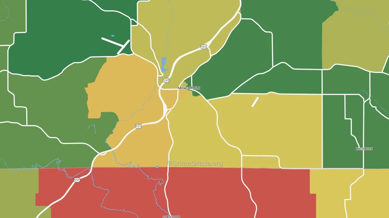 Mineral Point, WI Map of Assault Rates