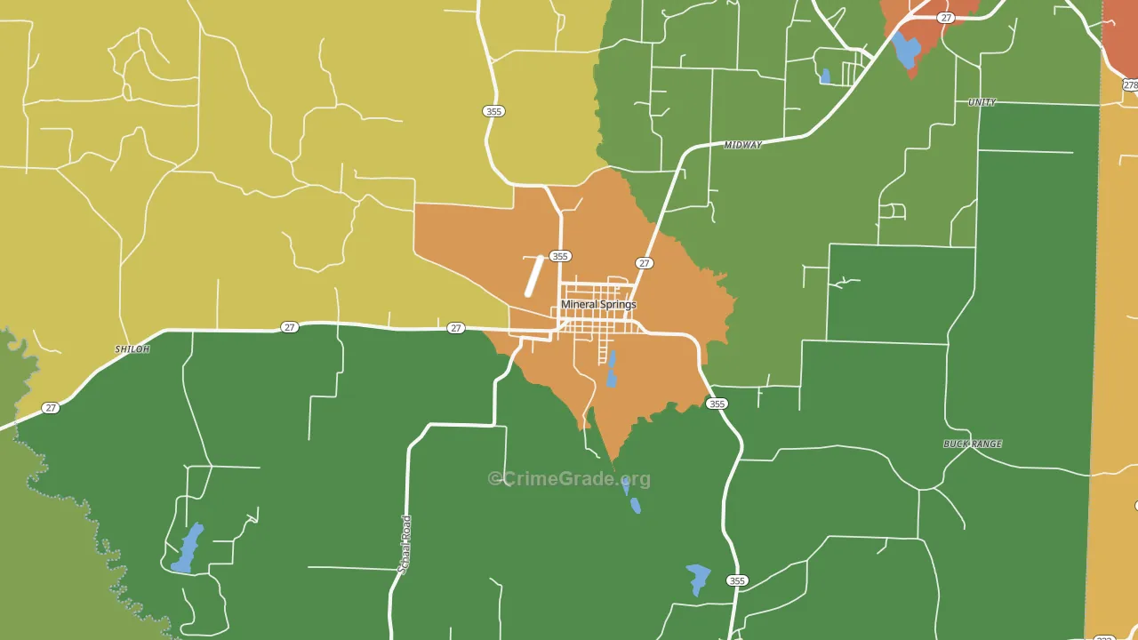 Mineral Springs, AR Map of Assault Rates