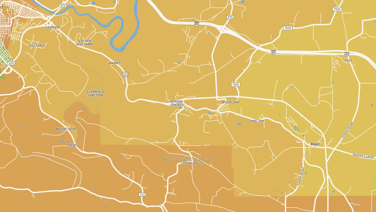 Mineral Springs, PA Map of Assault Rates