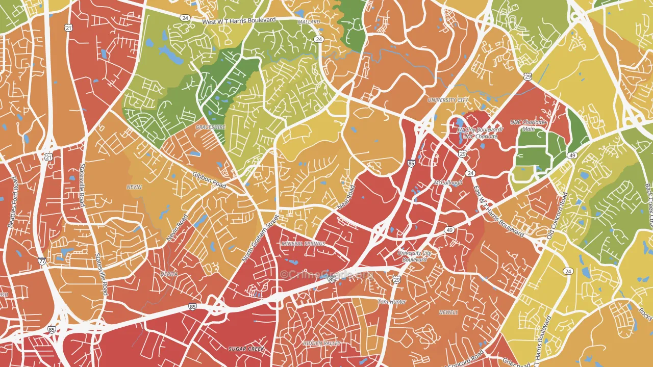 Mineral Springs-Rumble Road, Charlotte, NC Map of Assault Rates