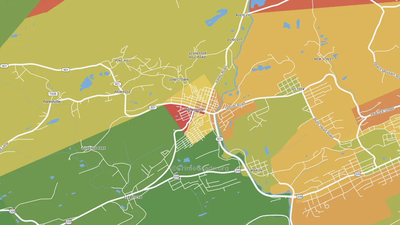 Minersville, PA Map of Assault Rates
