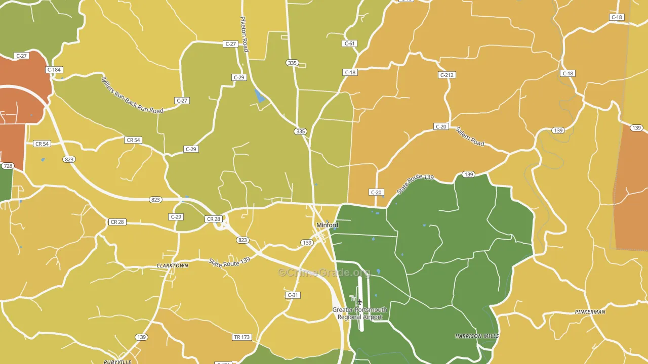 Minford, OH Map of Assault Rates