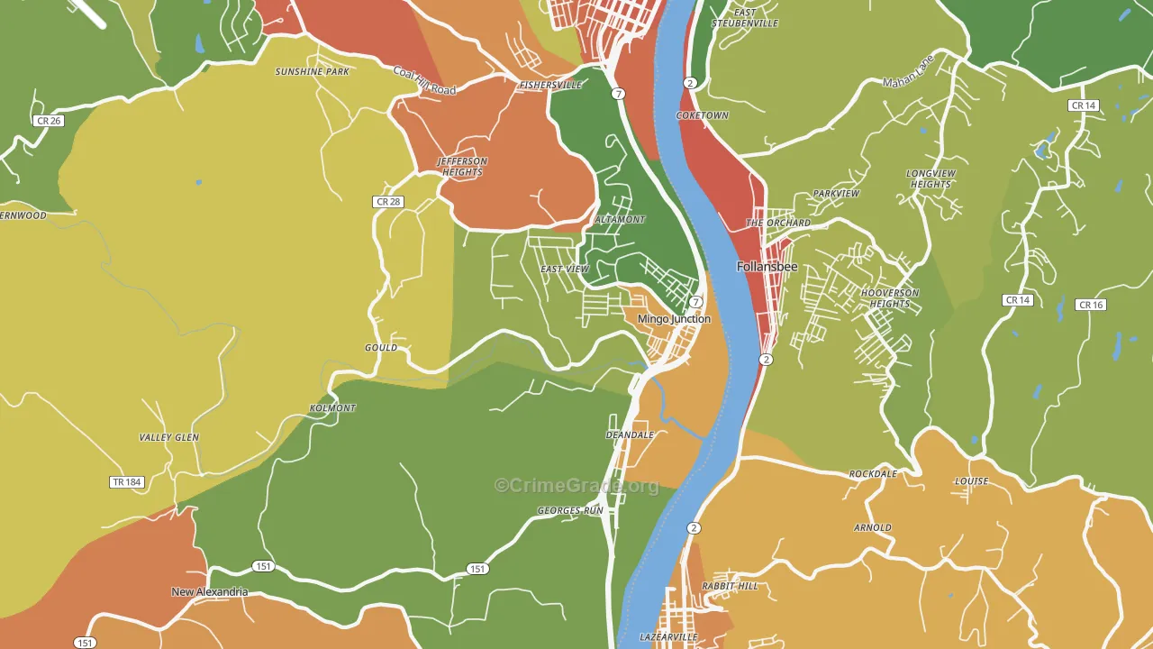 Mingo Junction, OH Map of Assault Rates
