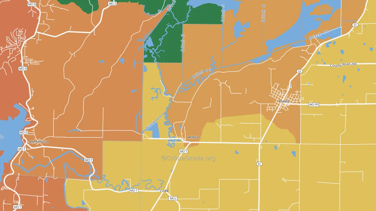 Mingo, MO Map of Assault Rates