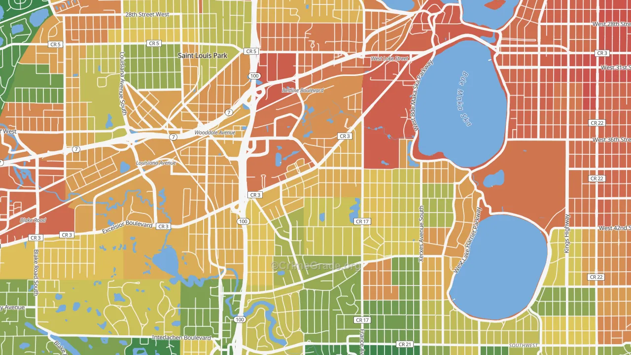 Minikahda Vista, St. Louis Park, MN Map of Assault Rates