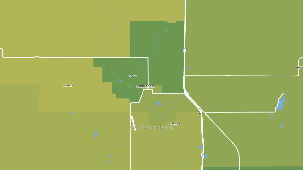 Minneapolis, KS Map of Assault Rates