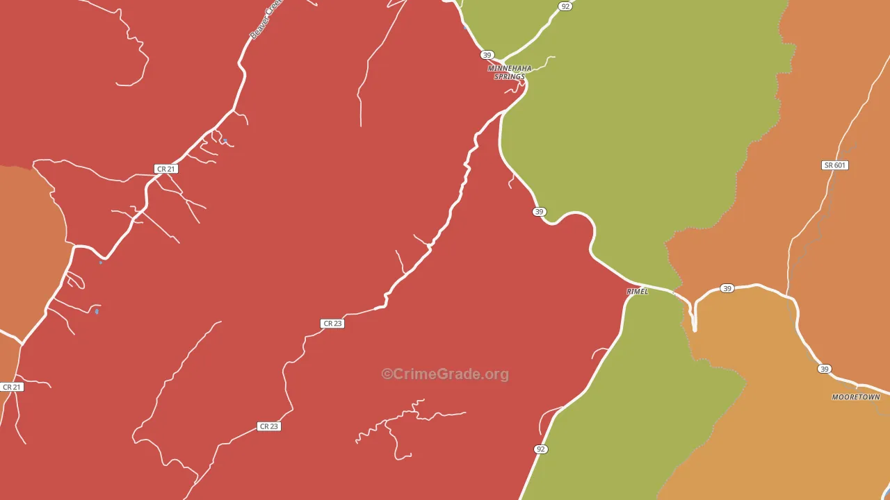 Minnehaha Springs, WV Map of Assault Rates