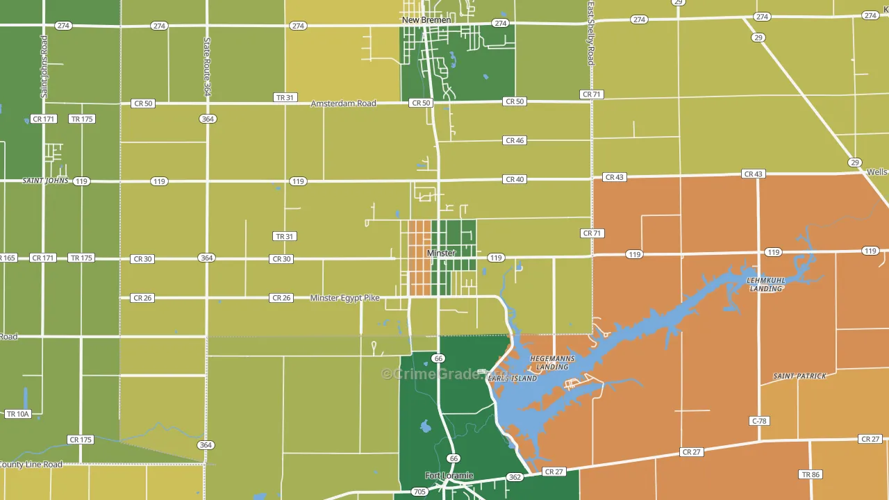 Minster, OH Map of Assault Rates
