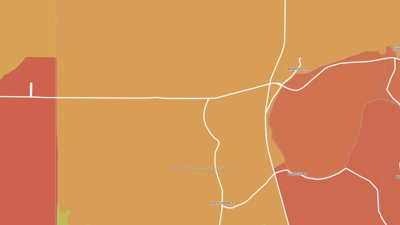 Minter City, MS Map of Assault Rates