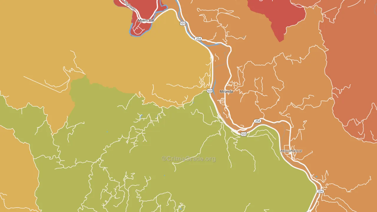 Miranda, CA Map of Assault Rates