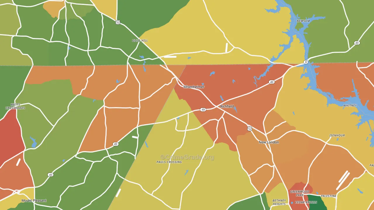 Misenheimer, NC Map of Assault Rates