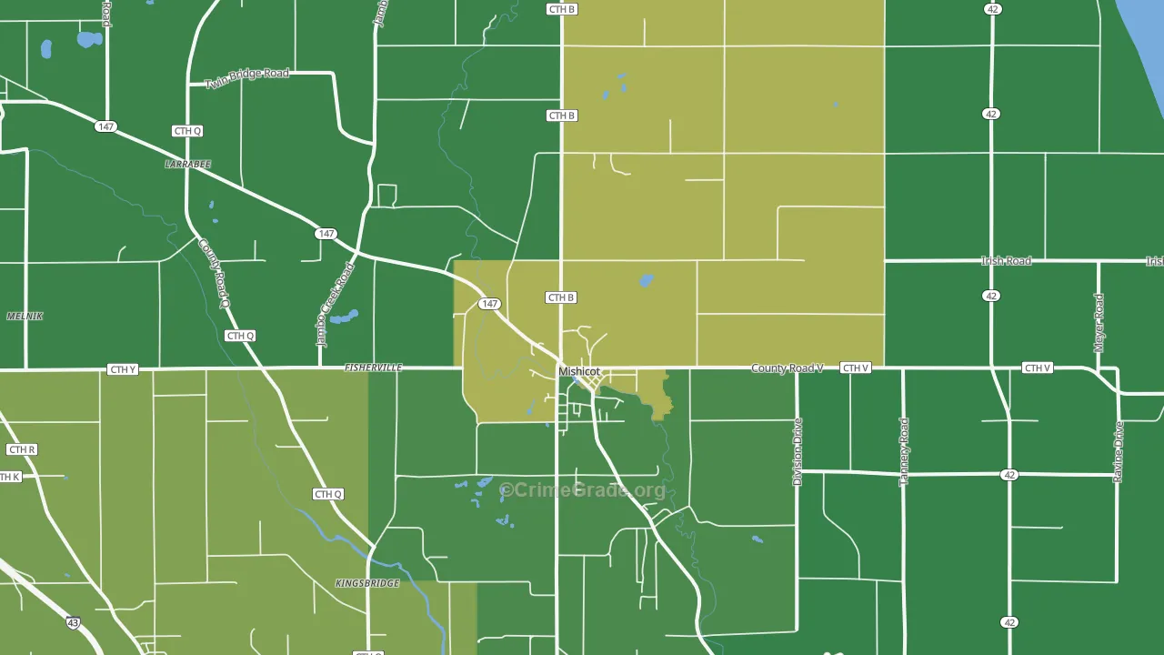 Mishicot, WI Map of Assault Rates