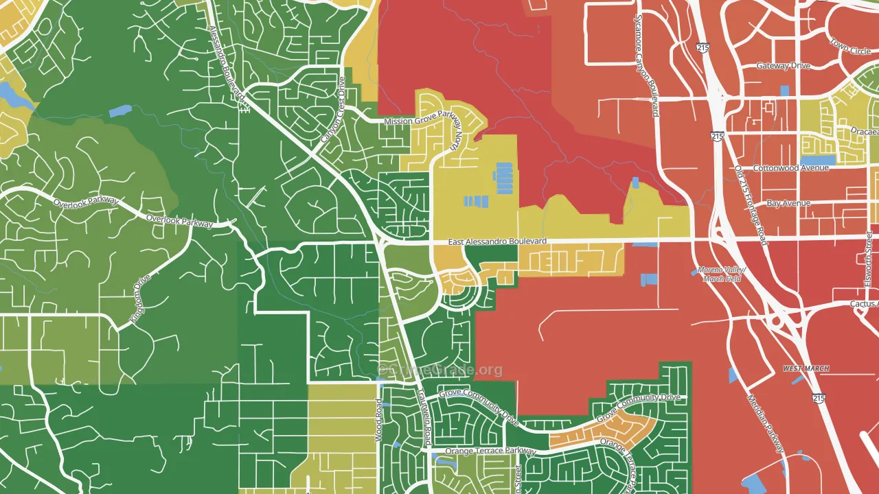 Mission Grove, Riverside, CA Map of Assault Rates