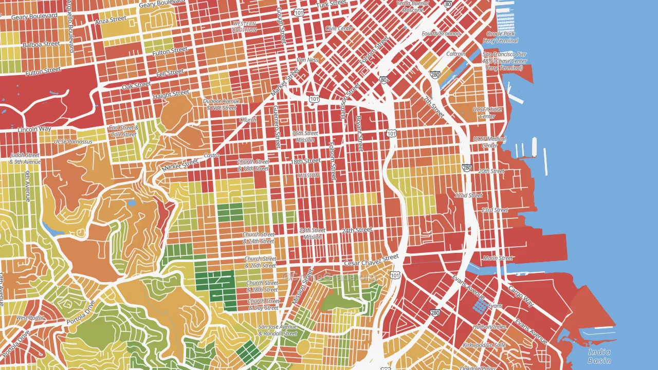 Mission, San Francisco, CA Map of Assault Rates