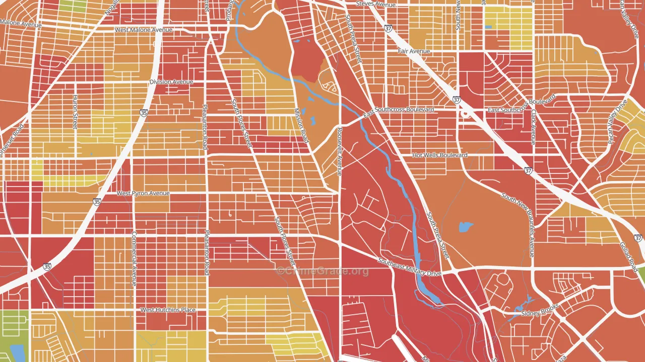 Mission San Jose, San Antonio, TX Map of Assault Rates