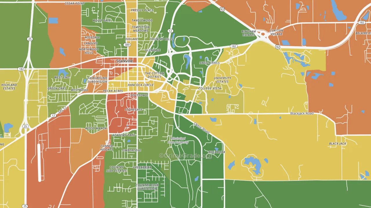 Mississippi State, MS Map of Assault Rates