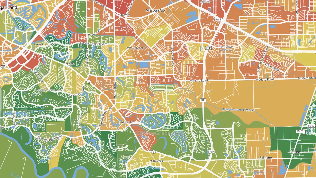 Missouri City, TX Map of Assault Rates