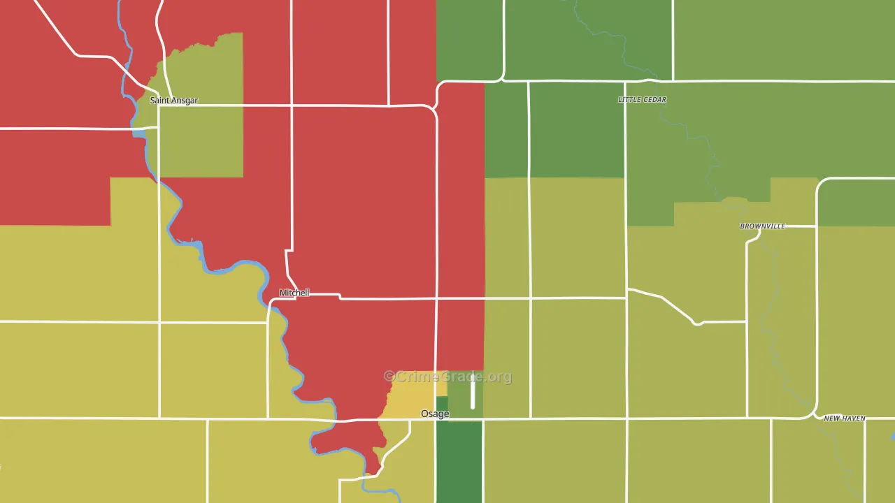 Mitchell County, IA Map of Assault Rates