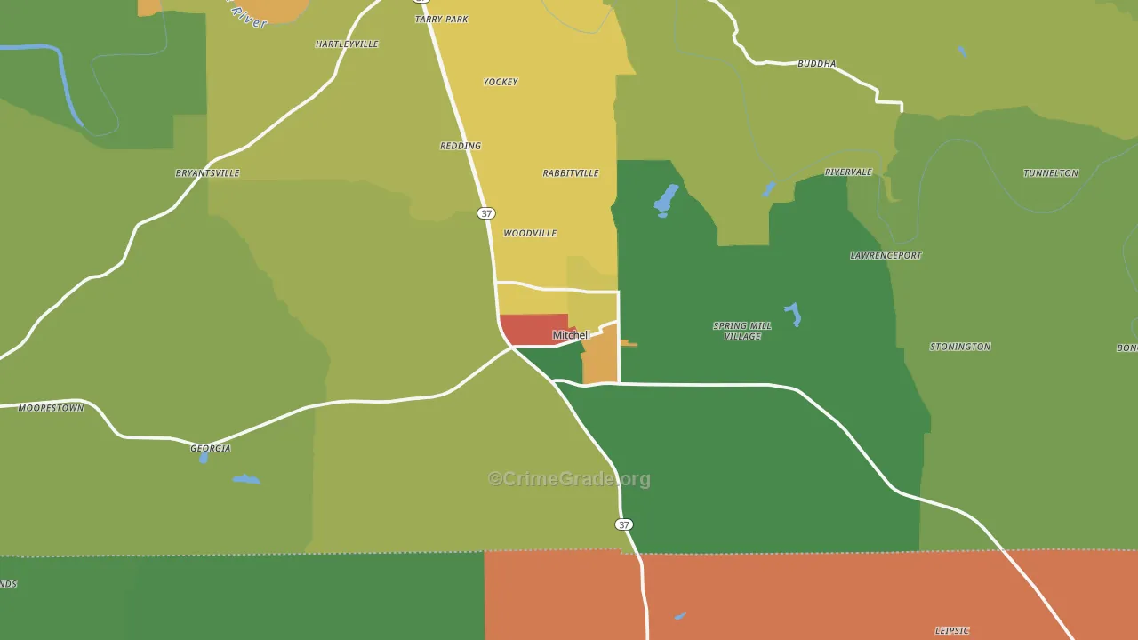 Mitchell, IN Map of Assault Rates