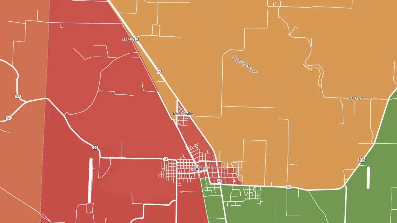 Mitchellville, AR Map of Assault Rates