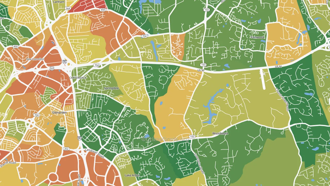 Mitchellville, MD Map of Assault Rates
