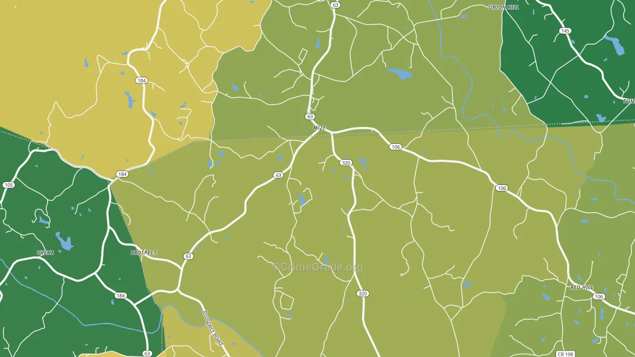 Mize, GA Map of Assault Rates