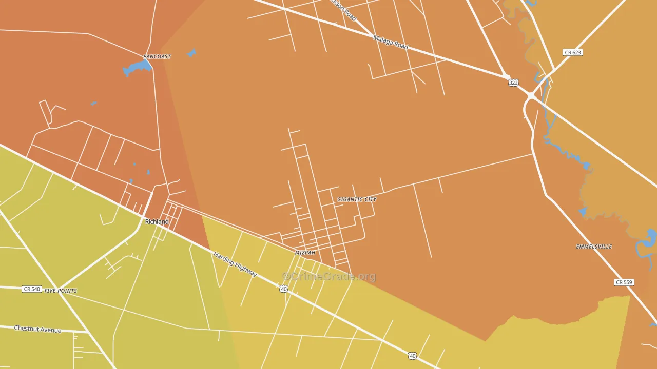 Mizpah, NJ Map of Assault Rates