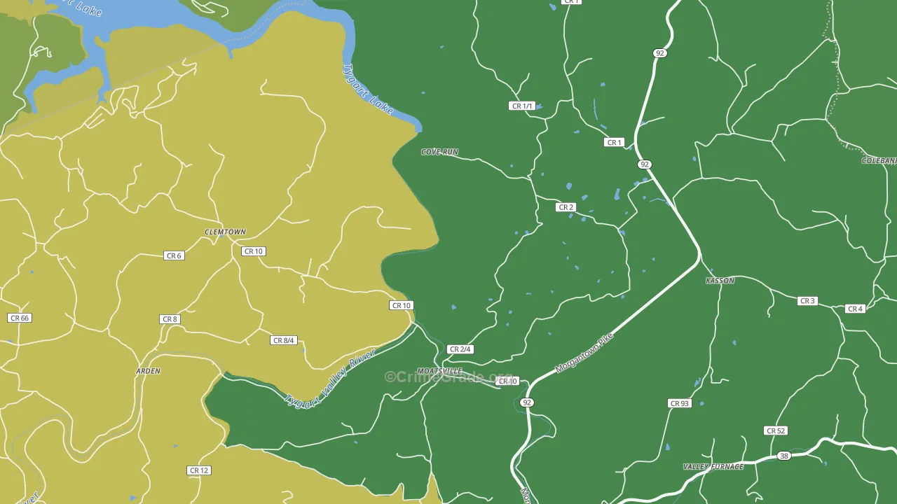 Moatsville, WV Map of Assault Rates