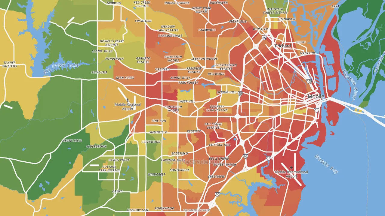 Mobile County, AL Map of Assault Rates