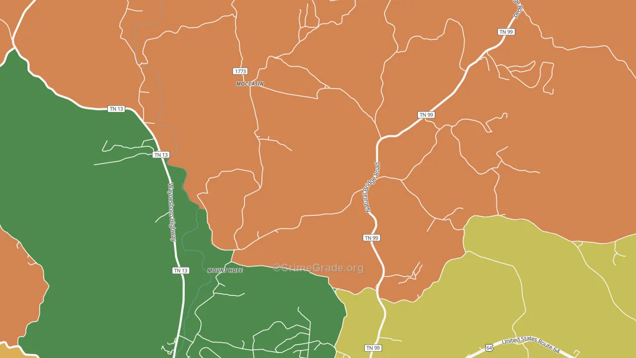Moccasin, TN Map of Assault Rates