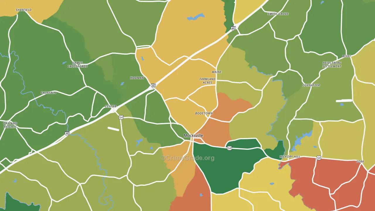 Mocksville, NC Map of Assault Rates
