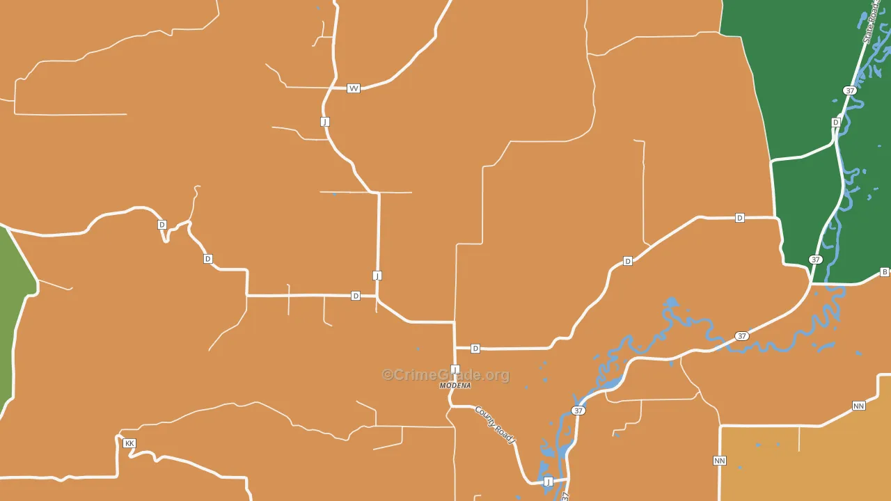 Modena, WI Map of Assault Rates