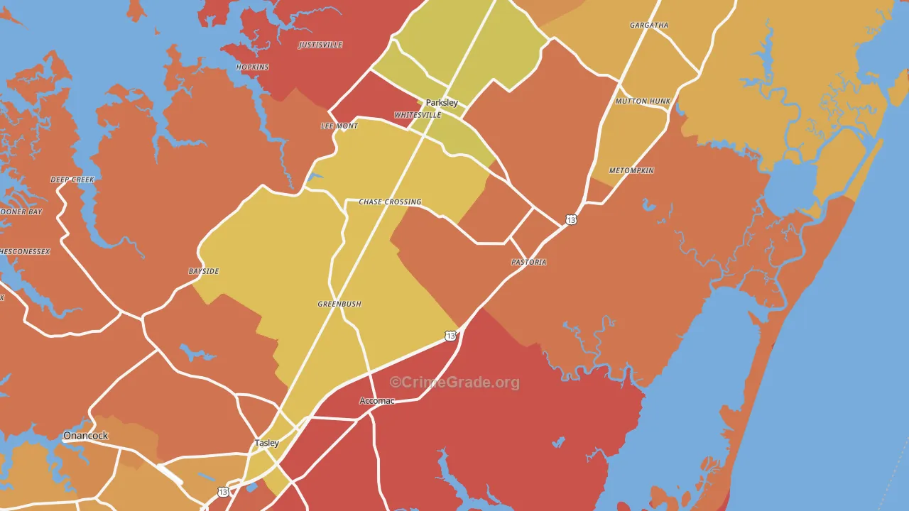 Modest Town, VA Map of Assault Rates