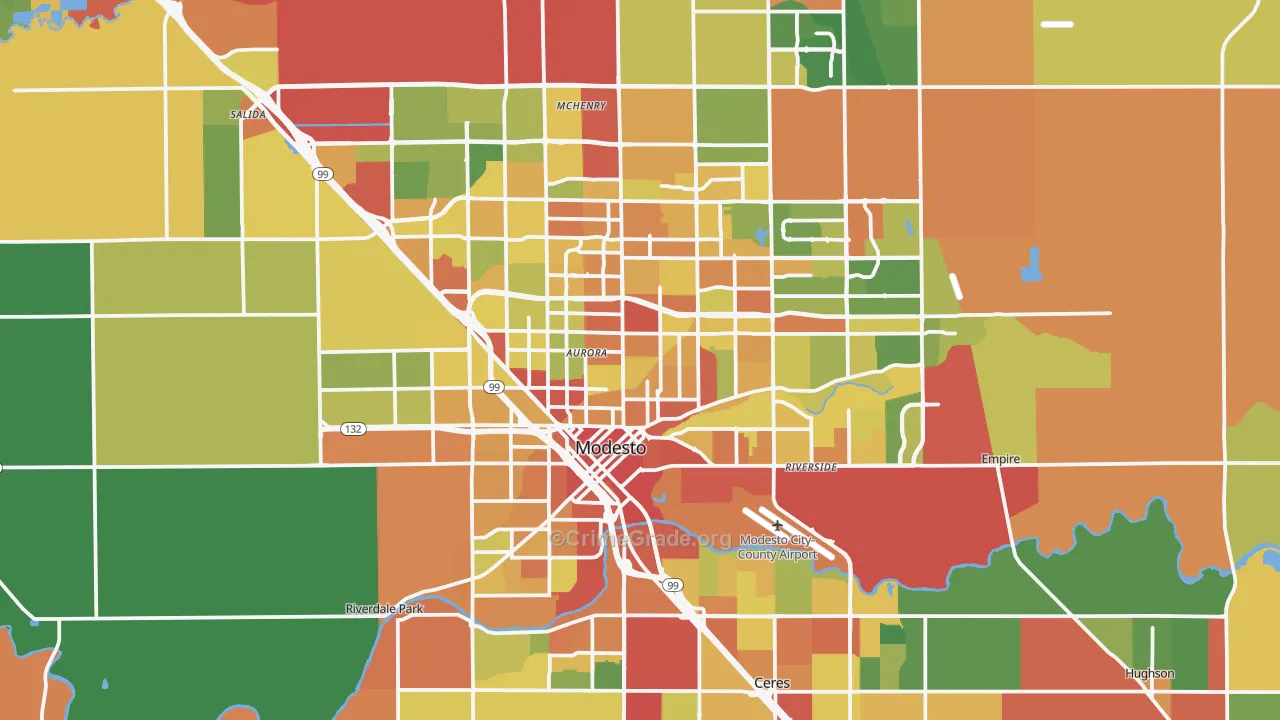 Modesto, CA Map of Assault Rates