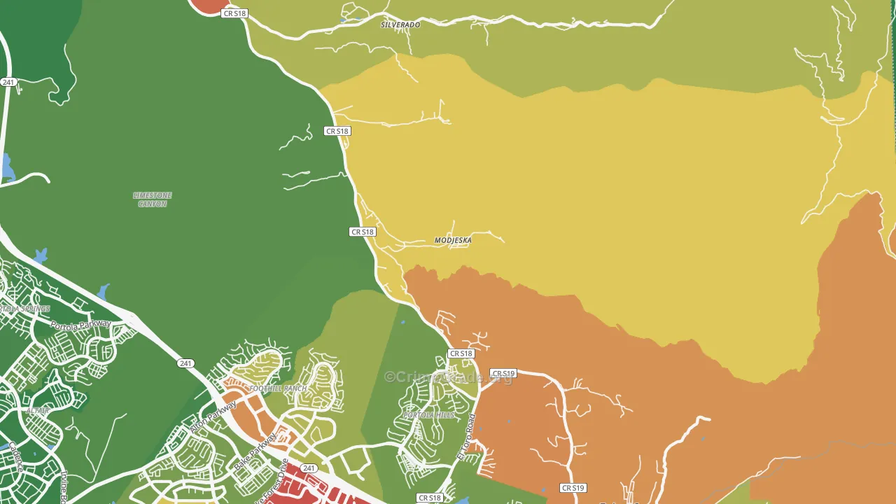Modjeska, CA Map of Assault Rates