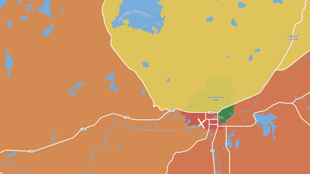 Modoc County, CA Map of Assault Rates