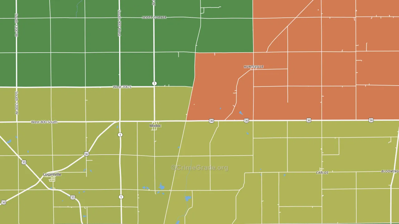 Modoc, IN Map of Assault Rates