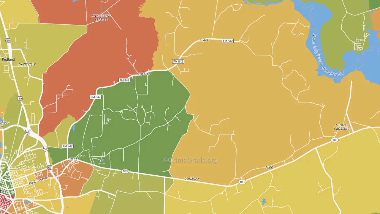 Moffitt, TX Map of Assault Rates