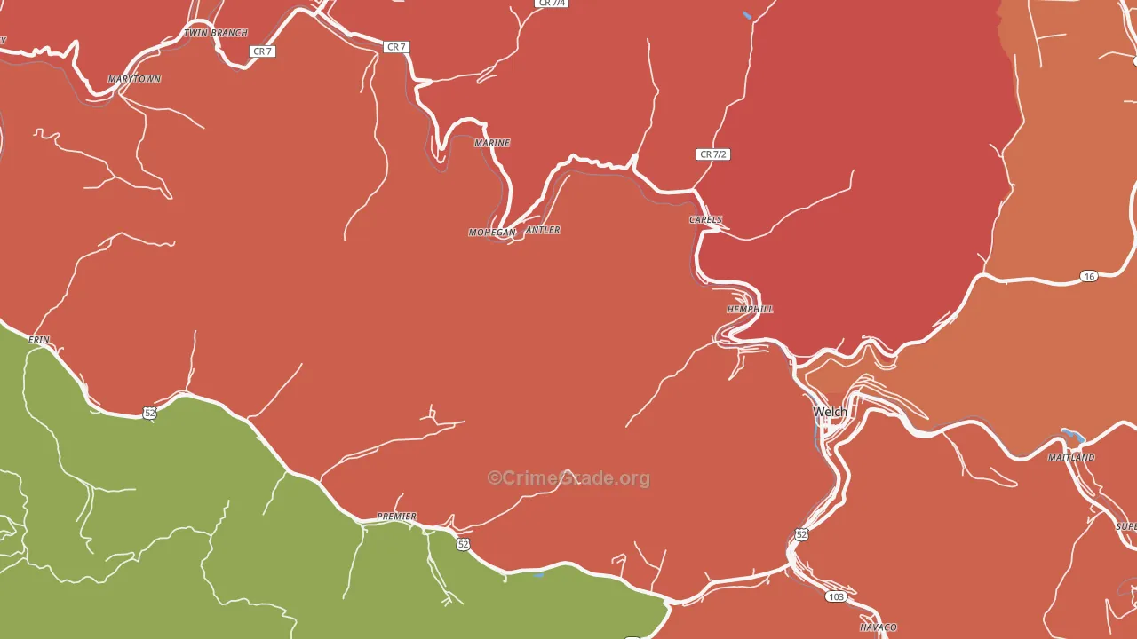 Mohegan, WV Map of Assault Rates