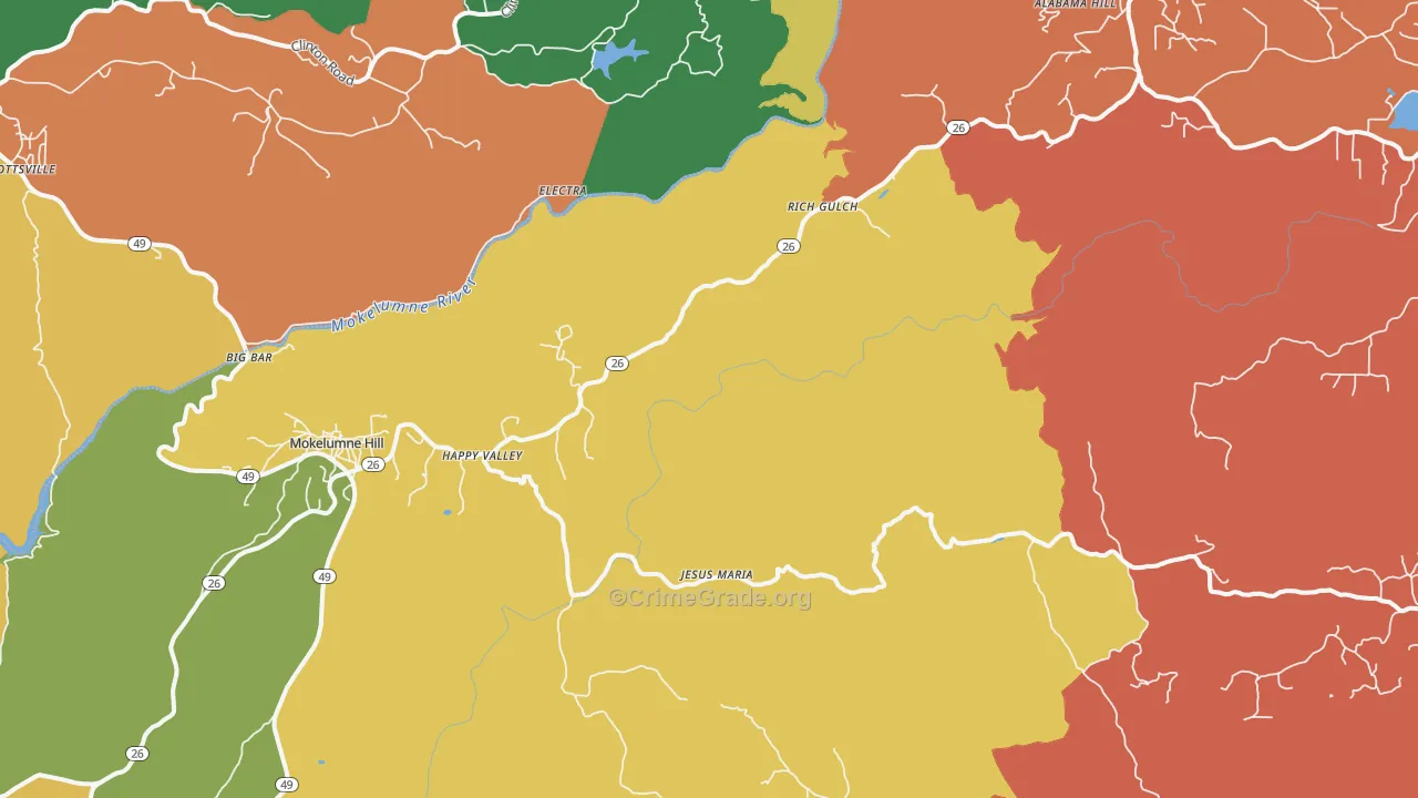 Mokelumne Hill, CA Map of Assault Rates
