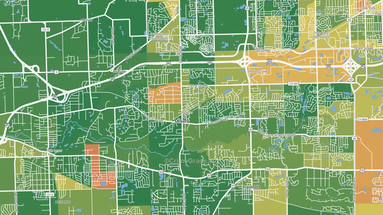 Mokena, IL Map of Assault Rates