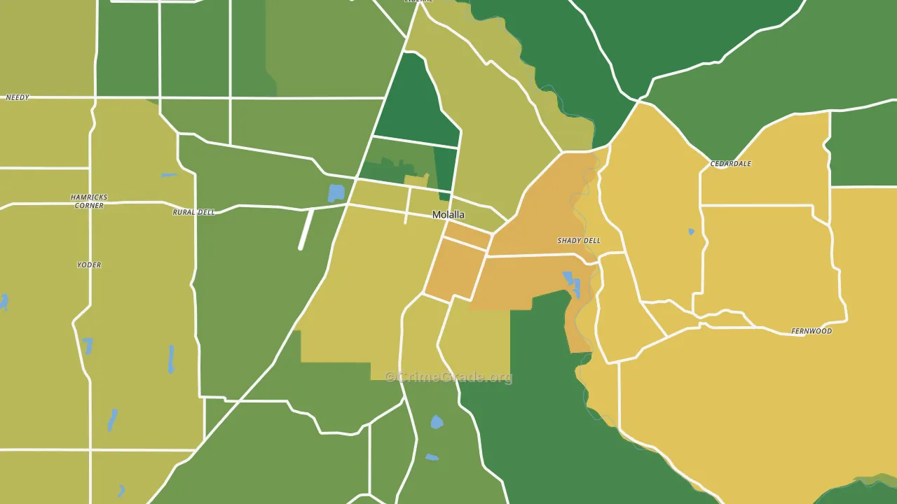Molalla, OR Map of Assault Rates