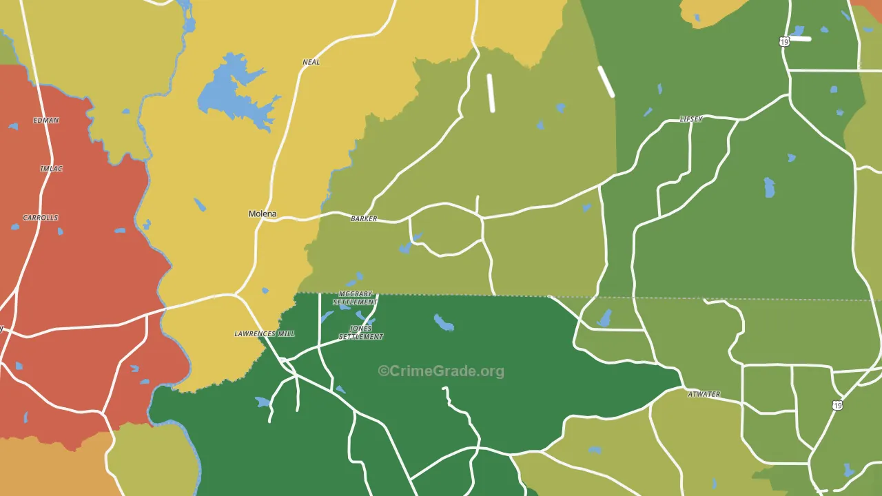 Molena, GA Map of Assault Rates