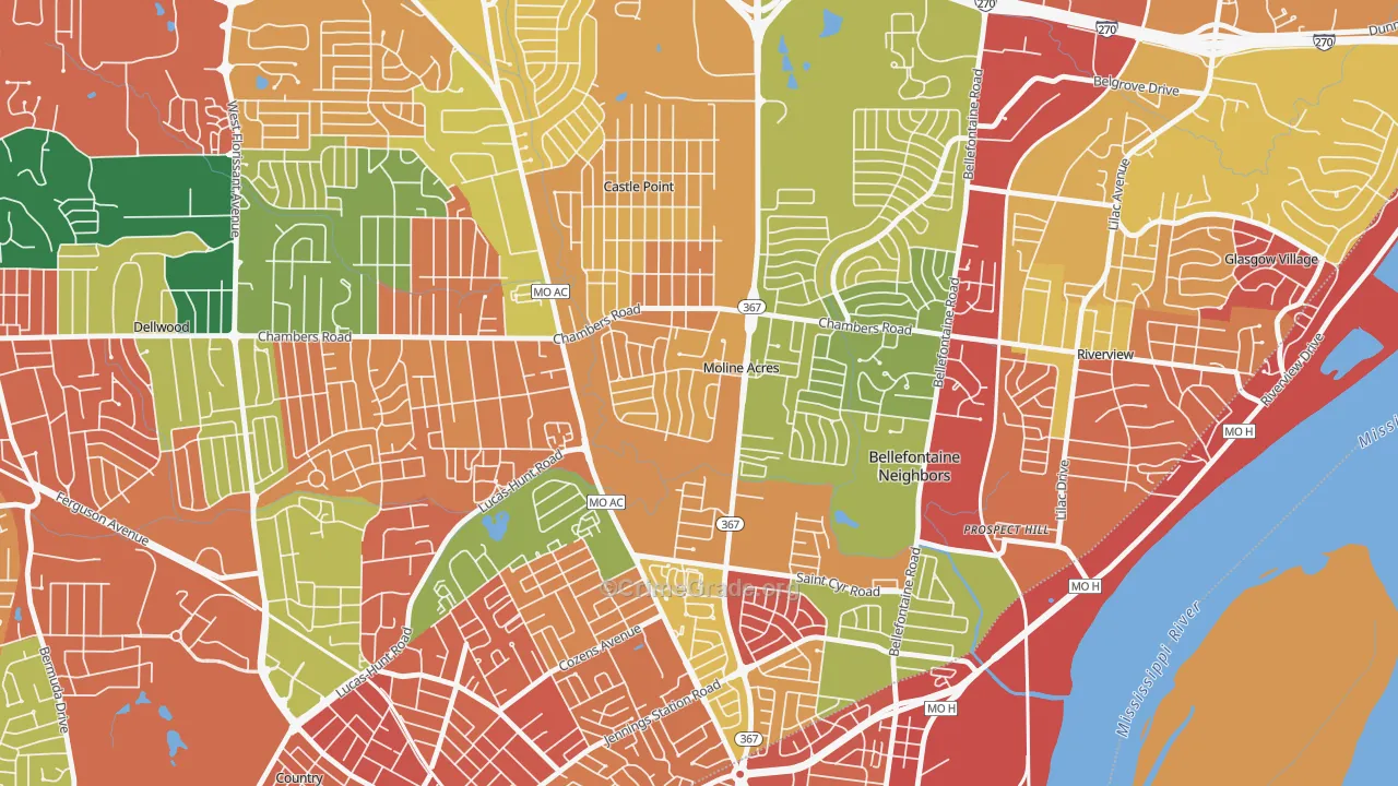 Moline Acres, MO Map of Assault Rates