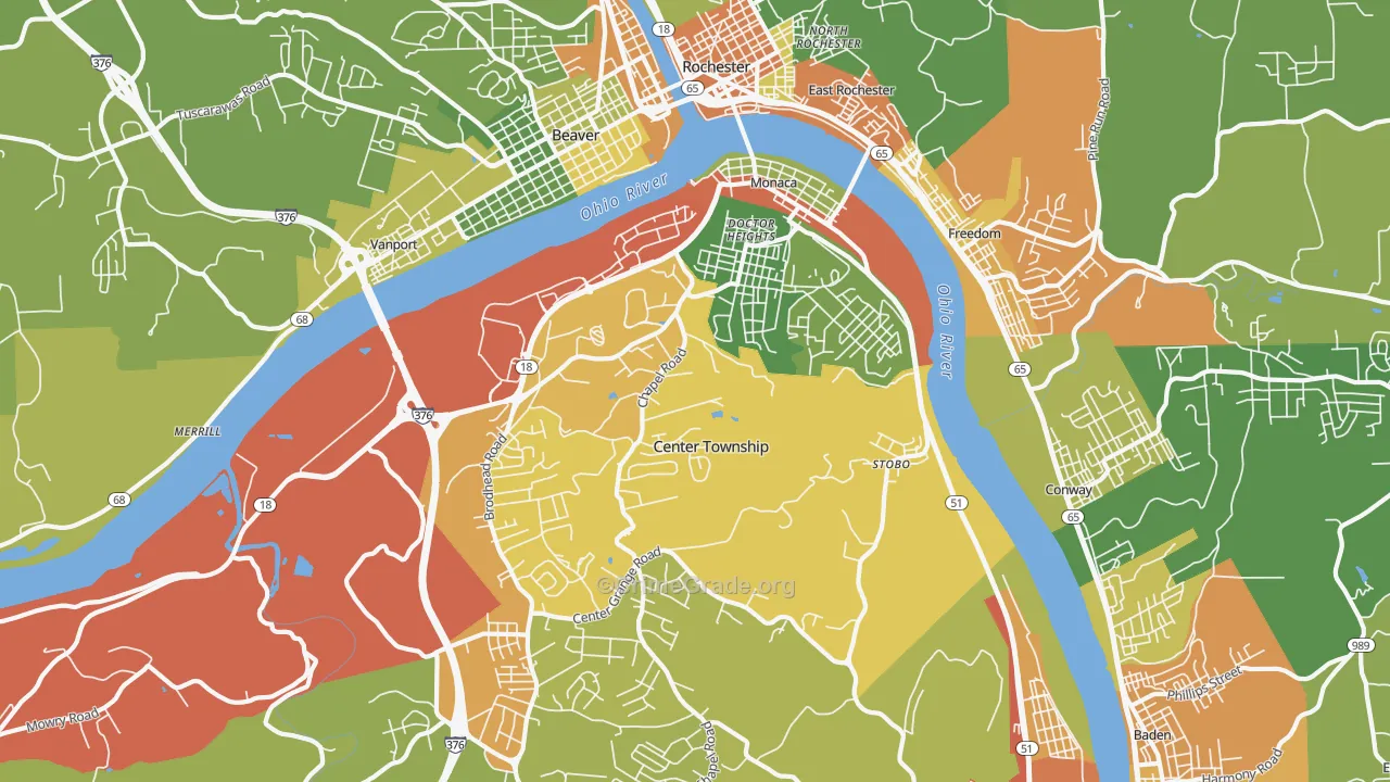 Monaca, PA Map of Assault Rates