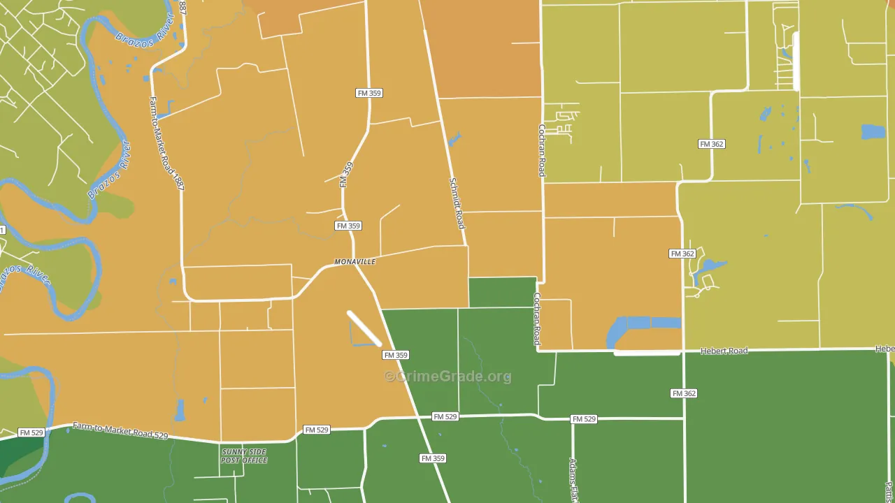 Monaville, TX Map of Assault Rates