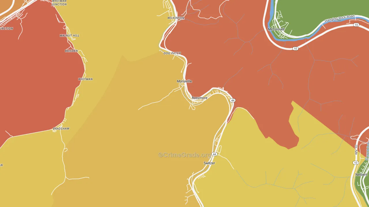 Monaville, WV Map of Assault Rates