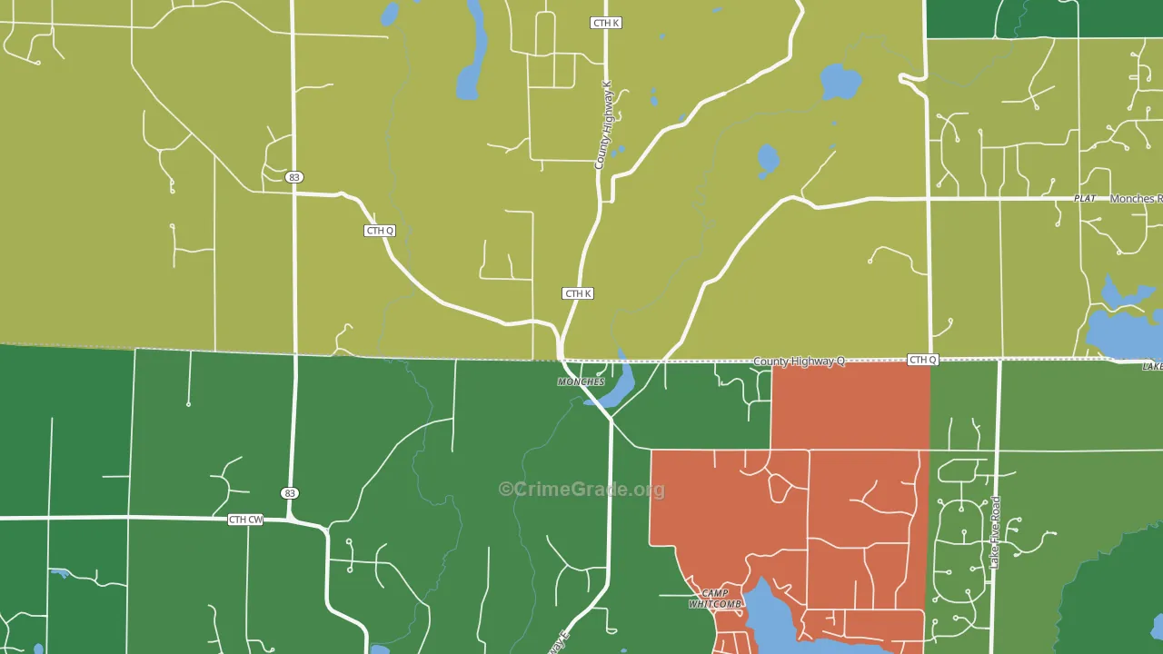 Monches, WI Map of Assault Rates