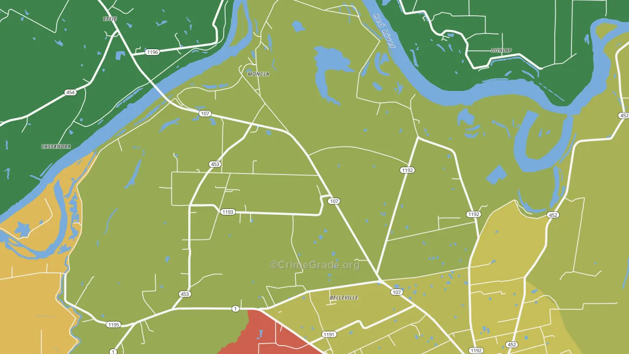 Moncla, LA Map of Assault Rates
