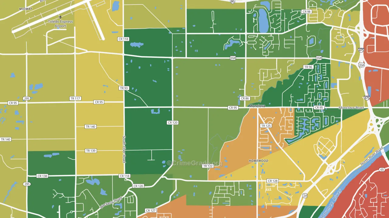 Monclova, OH Map of Assault Rates